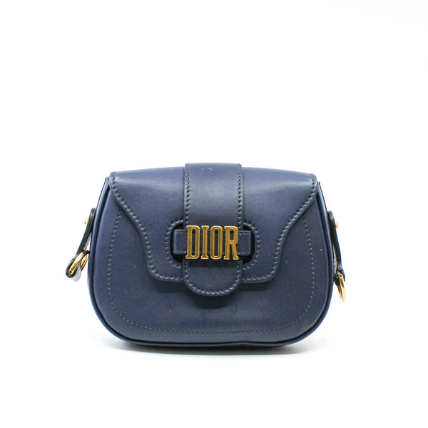 D Fence In Navy Calfskin Saddle Bag GHW With Strap L UXE LINK