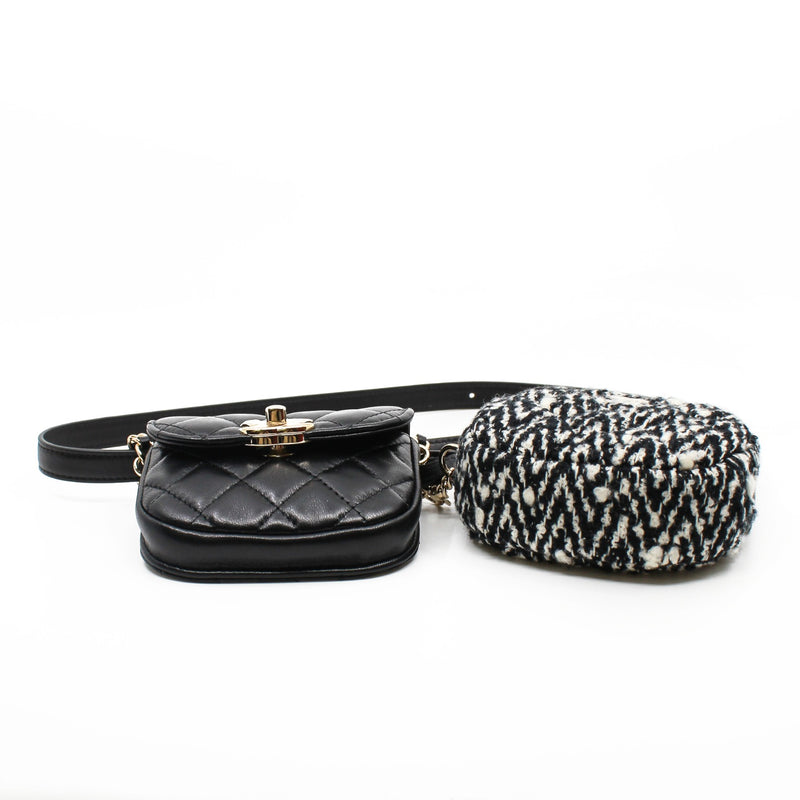 CC Black Quilted Lambskin Waist Bag With Black And White And Tweed Coin Purse GHW Seri 28 - L'UXE LINK