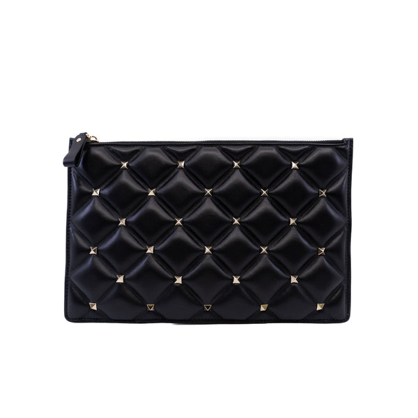 Candystud Pyramid Studs Black Calfskin Clutch Bag GHW - L'UXE LINK