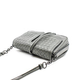 thumbnail Double Pocket Small Grey Flap Intrecciato Nappa Leather Crossbody Bag - L'UXE LINK