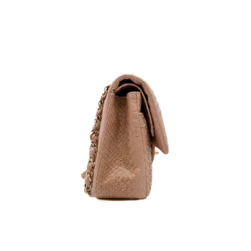 Medium Double Flap Python Leather In Nude Pink GHW Seri 17 - L'UXE LINK