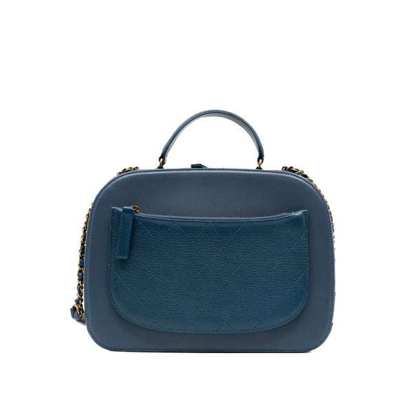 Top Handle Zip Vanity In Blue Leather Bag GHW Seri 23