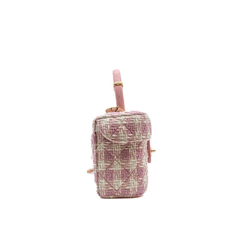 Runway Top Handle In Pink Tweed Vanity Handbag GHW - L'UXE LINK