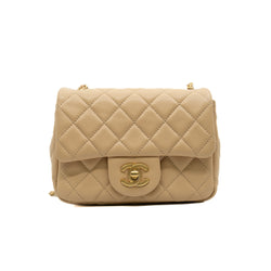 Mini Square Cf With Pearl Crush In Lambskin Beige Seri K89CXXXX