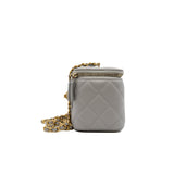 thumbnail Lambskin Quilted Pearl Crush Small Vanity Case with Chain Grey Ghw #HL3 - L'UXE LINK