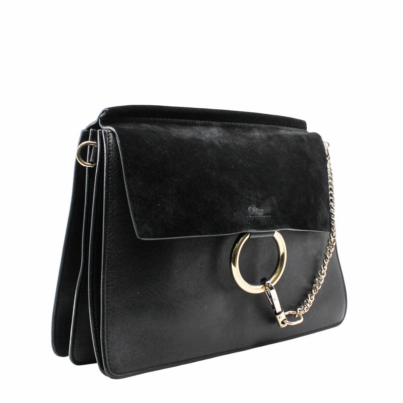 Faye medium suede mix leather black ghw - L'UXE LINK