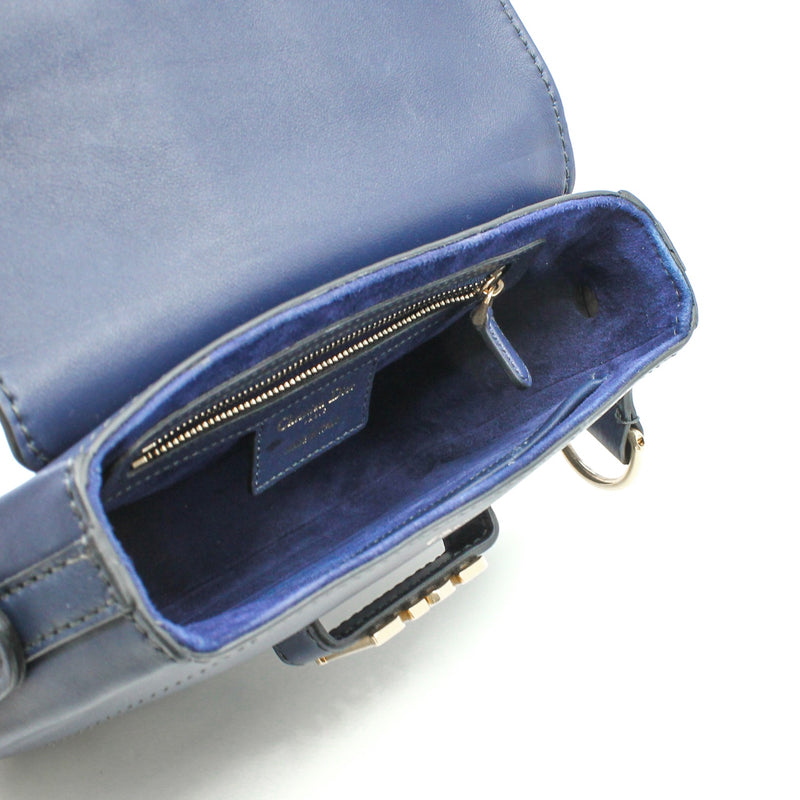 D-Fence In Navy Calfskin Saddle Bag GHW With Strap - L'UXE LINK