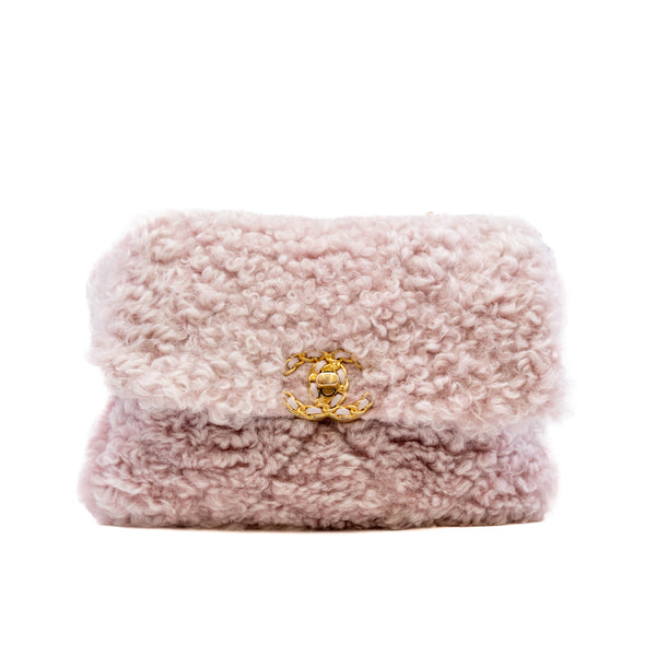 Small 19 Pink Fur Fleece Flap Bag Multi Hardware Seri 30 - L'UXE LINK