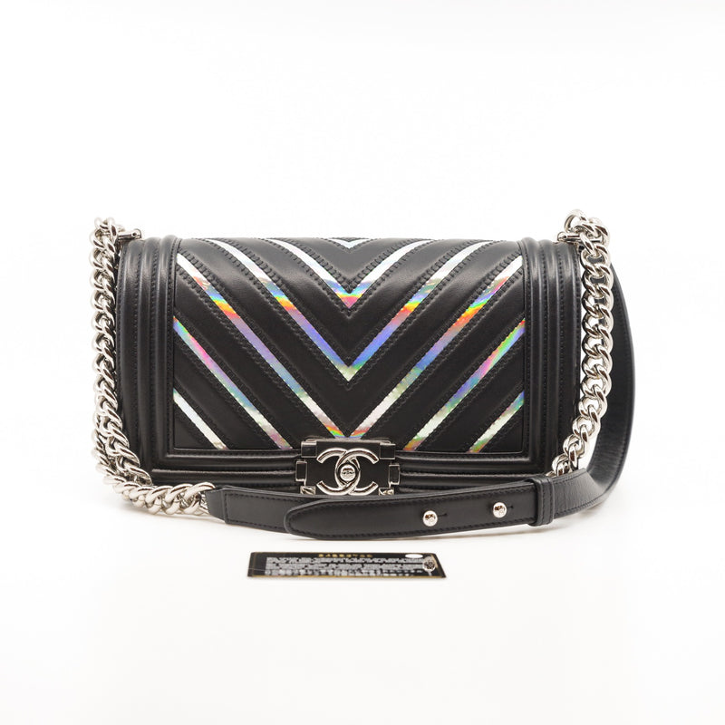 Medium Holographic Chevron Lambskin Leboy Bag PHW Seri 24 - L'UXE LINK