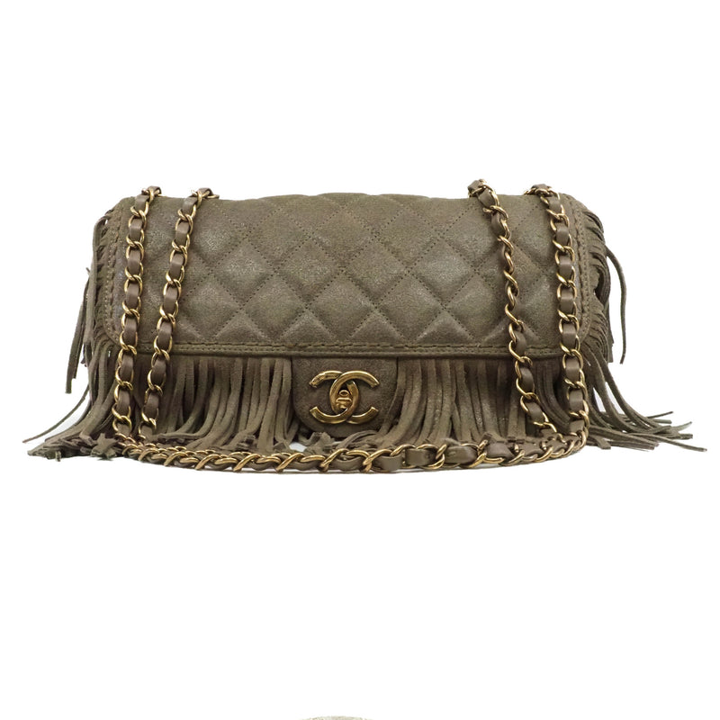 Paris-Dallas Lambskin In Brown Fringe Timeless Flap Bag GHW Seri 19