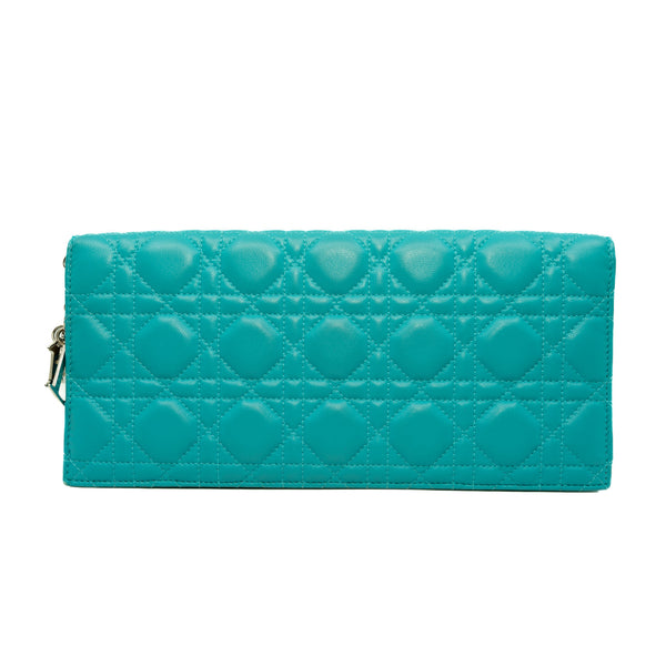 Cannage Lambskin Lady Dior Aqua Green Clutch 2014 (No Chain Strap)