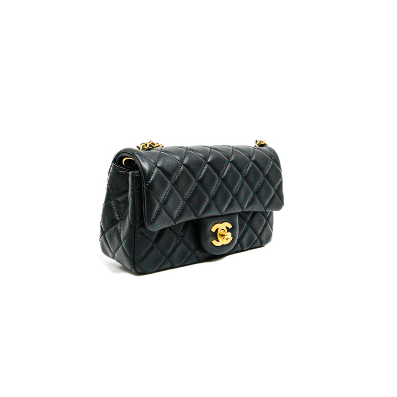 Mini Pearl Crush Black Lambskin Quilted Rectangular Flap Bag Seri 30