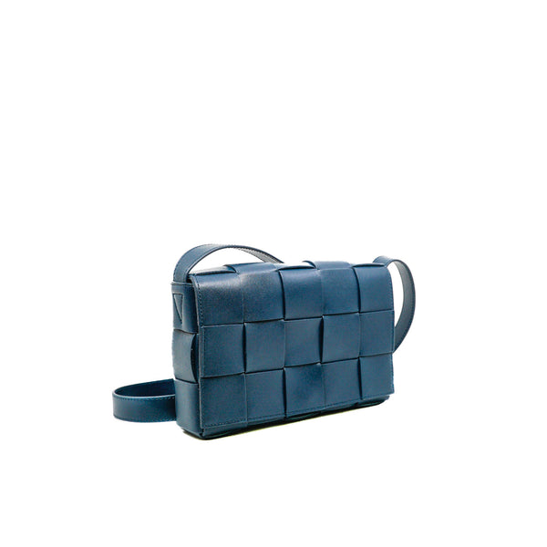 Classic Cassette In Blue Intreccio Leather Cross Body Bag PHW - L'UXE LINK