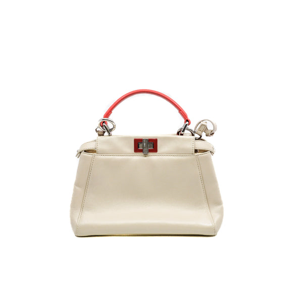 Mini Peekaboo Nappa Leather Beige/Red Bag PHW With Strap - L'UXE LINK