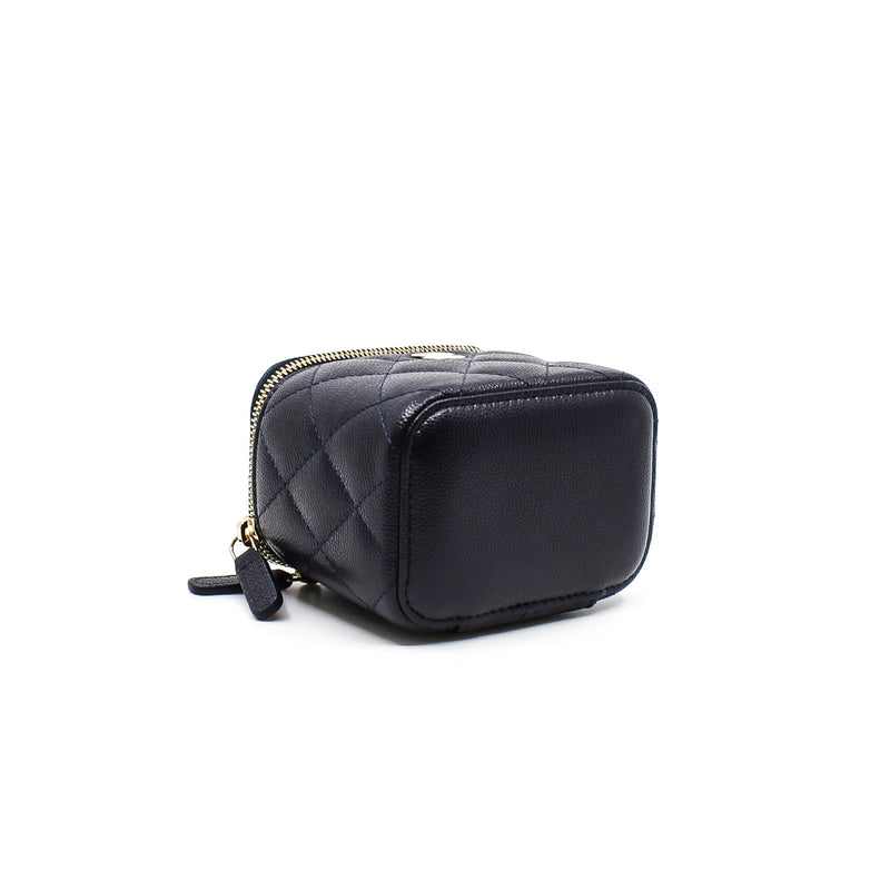 Mini Navy Vanity Case In Caviar Leather Quilted Bag GHW With Chain Seri 29 - L'UXE LINK