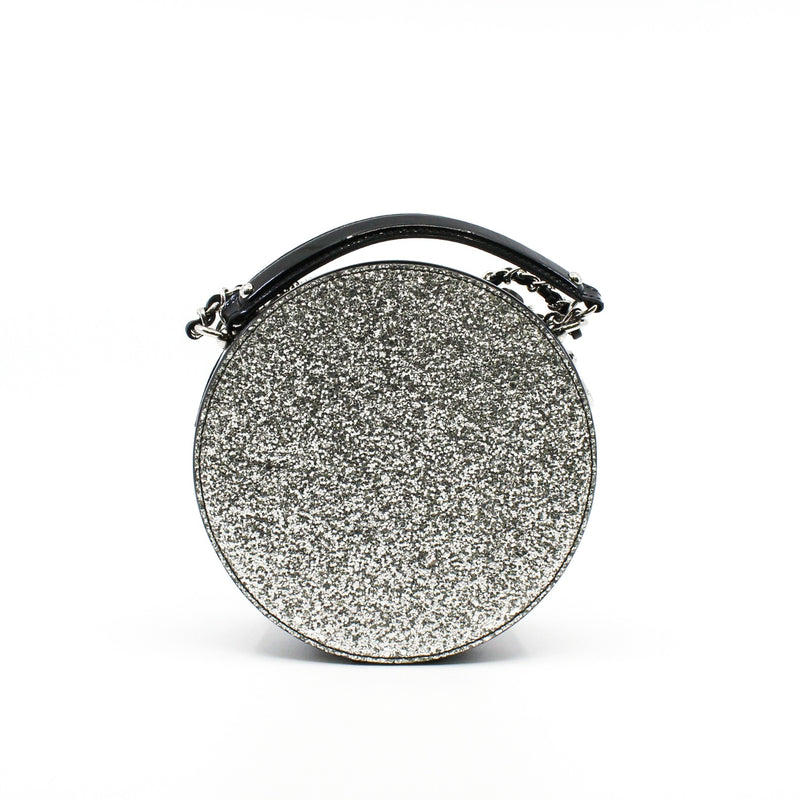 Round Glitter 2Way Black/Silver Patent Leather Handbag PHW Seri 24 - L'UXE LINK