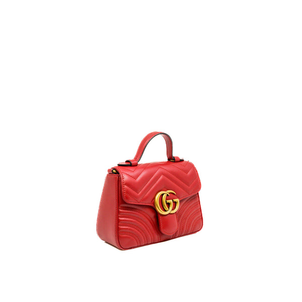 Mini GG Red Marmont Calfskin Top Handle Bag GHW