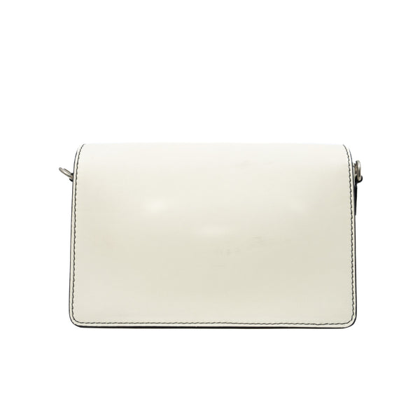 Dio(r)evolution In White Calfskin Leather Flap Bag PHW With Leather Strap - L'UXE LINK