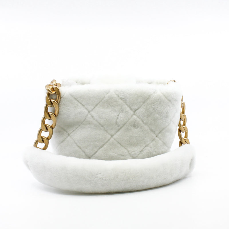 White Shearling With Fur Strap Bucket Bag GHW Seri 30