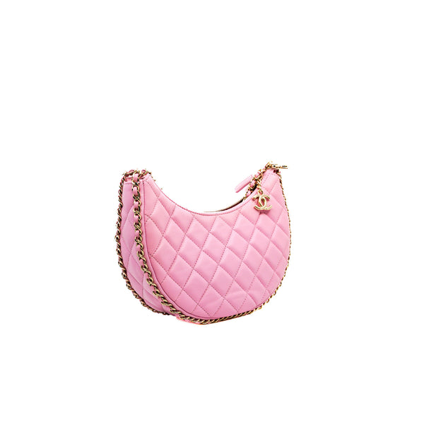 Small Pink Matelasse Coco Mark Chain Lambskin Quilted Hobo Bag GHW Seri ENKUXXXX - L'UXE LINK