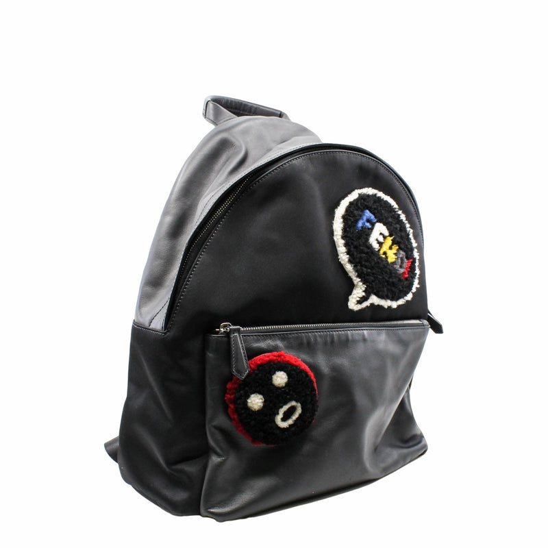 backpack large black badge fur