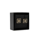 thumbnail small square cc logo earring in leather black ghw 2023