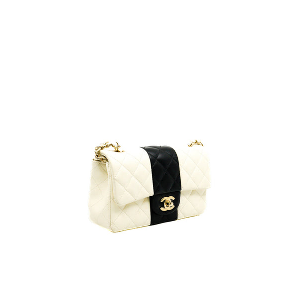 Mini Rectangular In White/Black Lambskin Flap Bag GHW Seri GKNKXXXX - L'UXE LINK