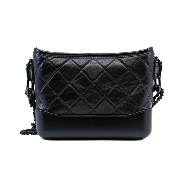 Small Gabrielle So Black Aged Calfskin Quilted Hobo Bag Seri 28 - L'UXE LINK