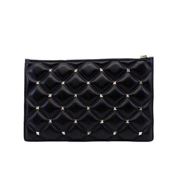 Candystud Pyramid Studs Black Calfskin Clutch Bag GHW