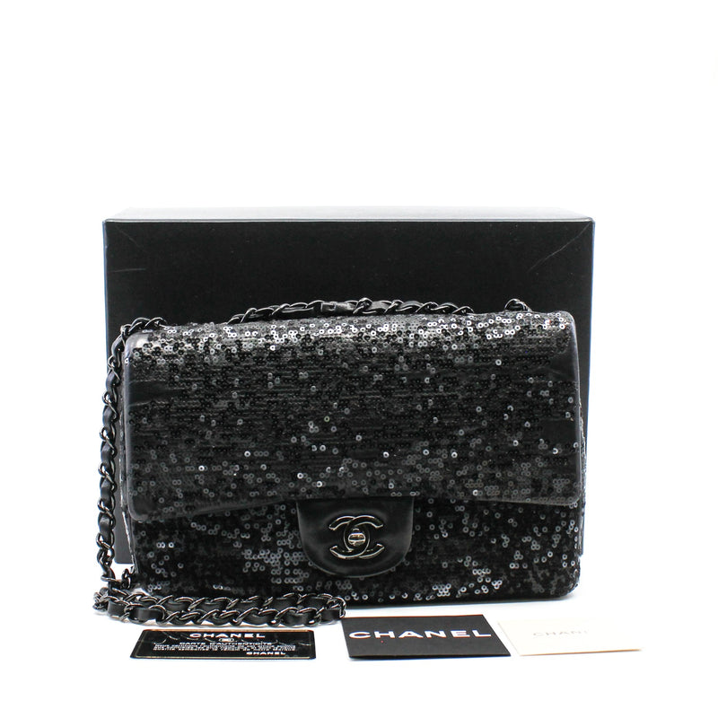 Jumbo Black Sequin Lambskin Moonlight On Water Single Flap Bag Seri 15