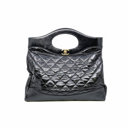 Medium 31 Black Shiny Quilted Calfskin Shopping Bag GHW Seri 28