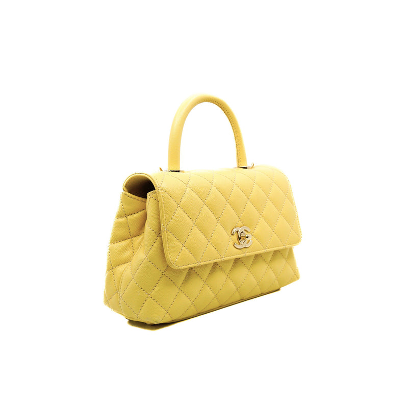 22P Small Coco Handle Light Yellow Caviar Handbag LGHW Seri NKHGXXXX - L'UXE LINK