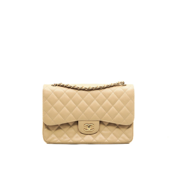 Jumbo Classic Beige Caviar Double Flap Bag GHW Seri 16 - L'UXE LINK