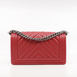 thumbnail Old Medium Leboy In Red Chevron Lambskin Leather Handbag PHW Seri 25 - L'UXE LINK