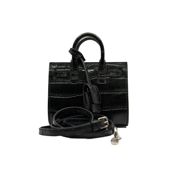 Nano Sac De Jour Toy Black Croc Embossed Leather Bag PHW