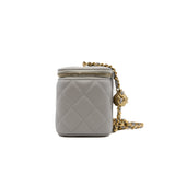 thumbnail Lambskin Quilted Pearl Crush Small Vanity Case with Chain Grey Ghw #HL3 - L'UXE LINK