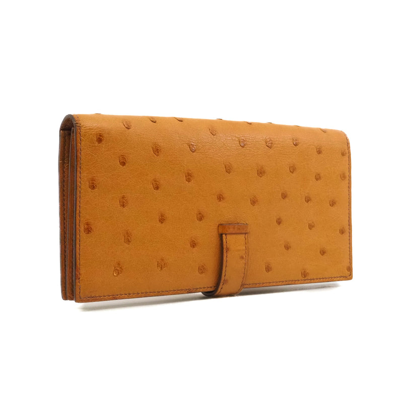 bearn long wallet in ostrich gold A stamp - L'UXE LINK