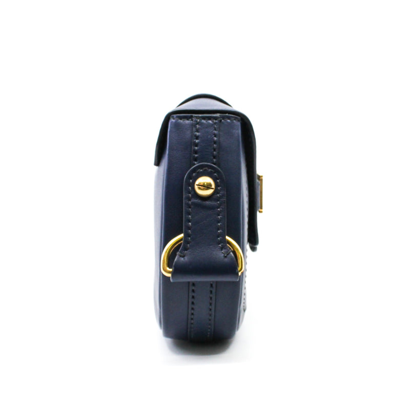 D-Fence In Navy Calfskin Saddle Bag GHW With Strap - L'UXE LINK