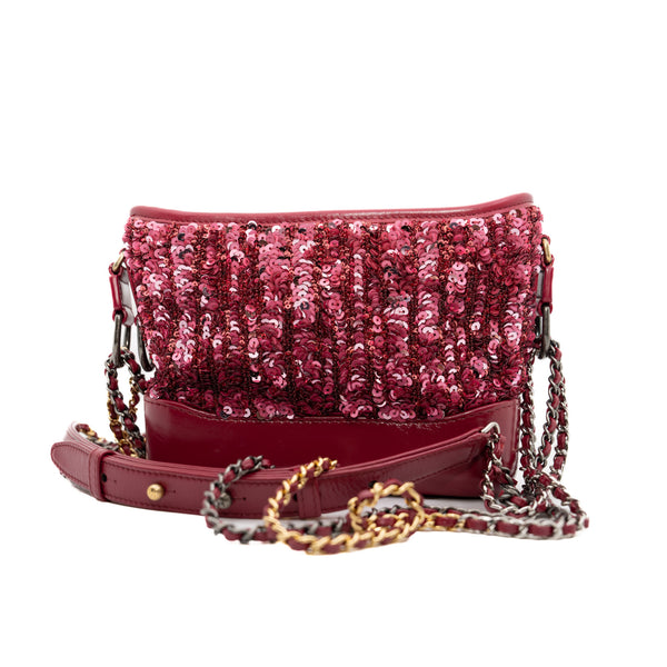 Small Gabrielle Hobo Bag Sequin/Calfskin Raspberry Pink Seri 26 - L'UXE LINK