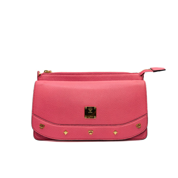 Studded Flap Shoulder Bag  Leather Pink GHW