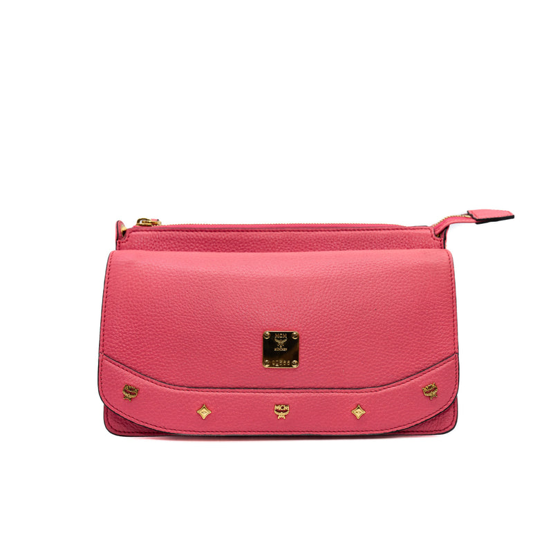 Studded Flap Shoulder Bag  Leather Pink GHW