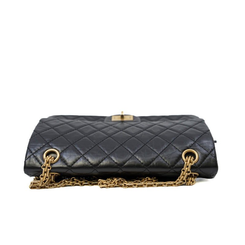 2.55 Reissue 225 Black Aged Calfskin Quilted Flap Bag GHW Seri 28 - L'UXE LINK