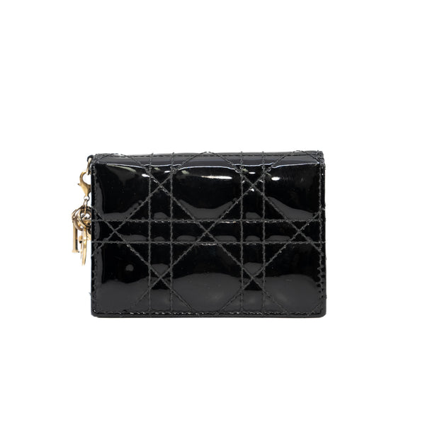 Lady Dior Bloom Card Holder In Patent Black GHW