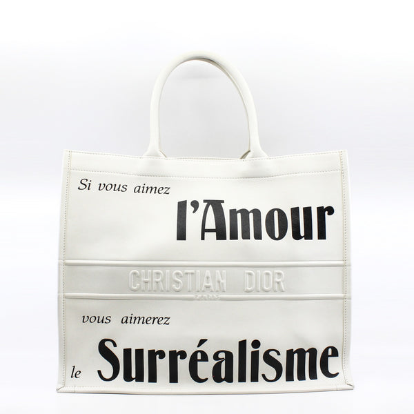 Large Dior Surrealism Book Tote In White Printed Calfskin Bag - L'UXE LINK