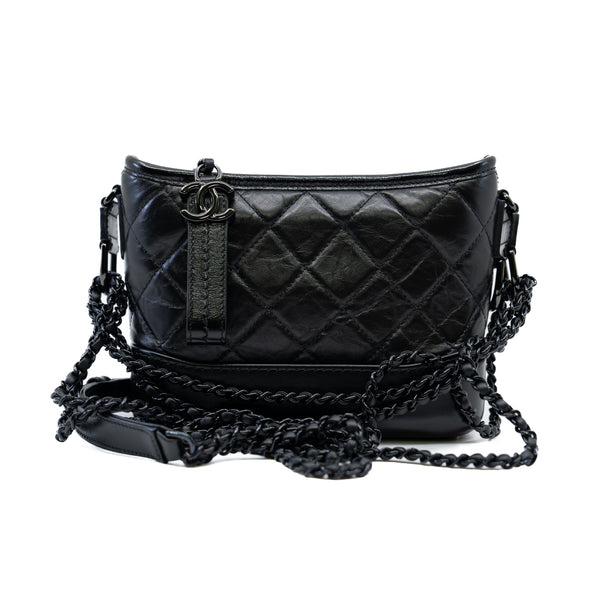 Small Gabrielle So Black Aged Calfskin Quilted Hobo Bag Seri 28 - L'UXE LINK