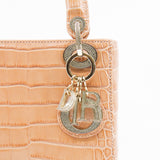 thumbnail Mini Lady Dior In Peach Alligator Leather Handbag Crystal Hardware With Chain - L'UXE LINK