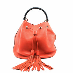 tote bag  medium  with bamboo handle and strap orange - L'UXE LINK