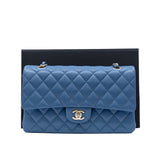 thumbnail Medium Classic In Blue Caviar Leather Double Flap Bag GHW Seri 29 - L'UXE LINK