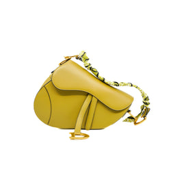 Medium Saddle Bag Calfskin In Mustard Yellow GHW - L'UXE LINK