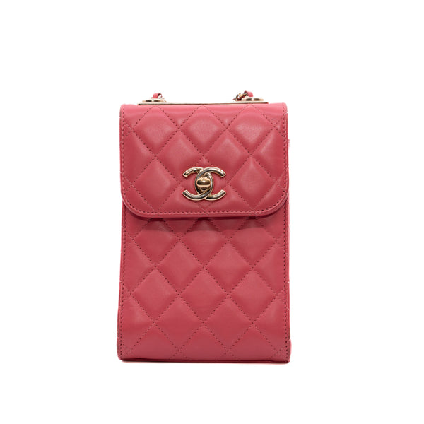 Trendy CC Phone Holder Crossbody Bag Lambskin Pink GHW Seri 24 - L'UXE LINK